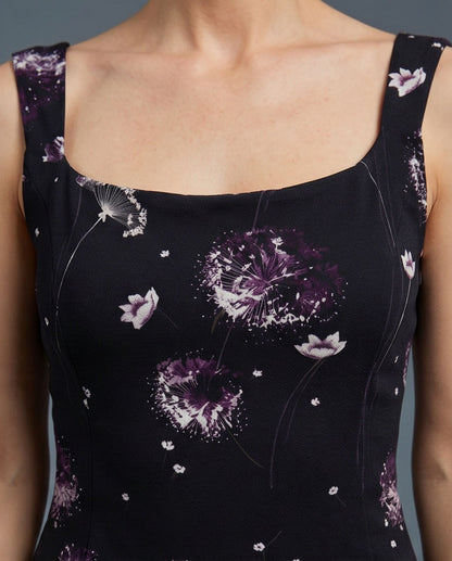 Midnight Floral Tango Dress with Flared Hem