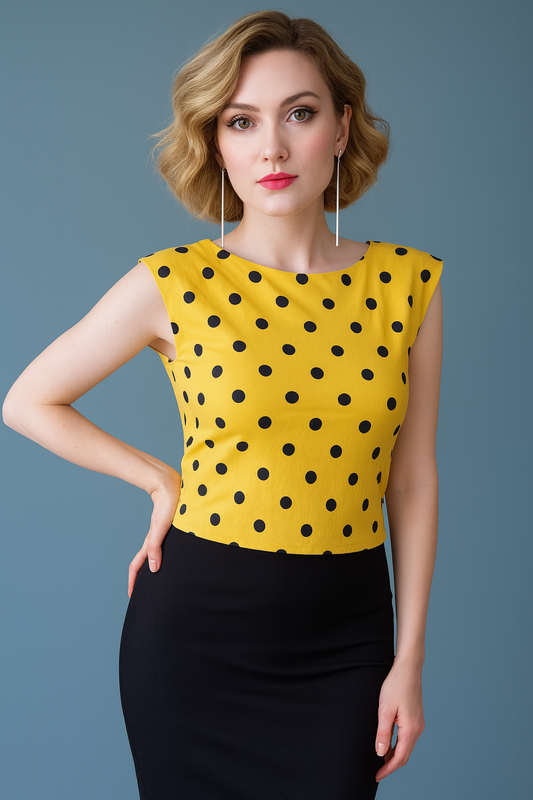 Yellow polka dot tango top in crash viscose