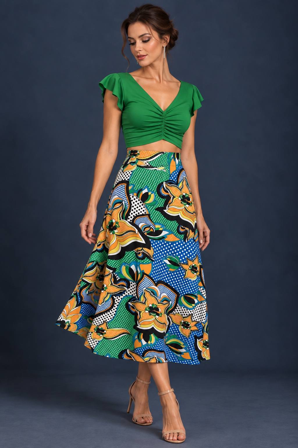 Green Silky Jersey A-Line Tango Skirt