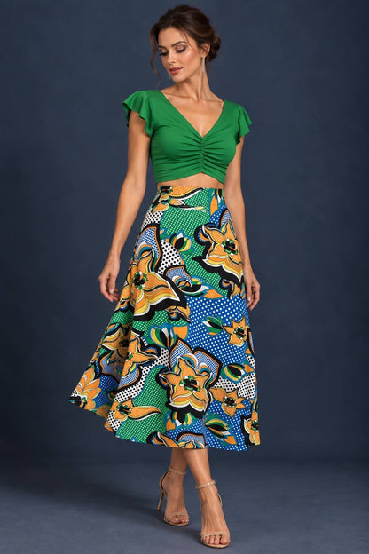 Green Silky Jersey A-Line Tango Skirt