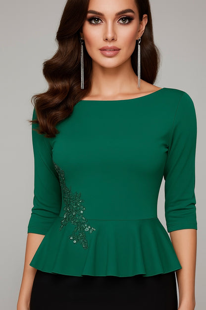 Silky jersey tango top with shimmering embroidery and basque