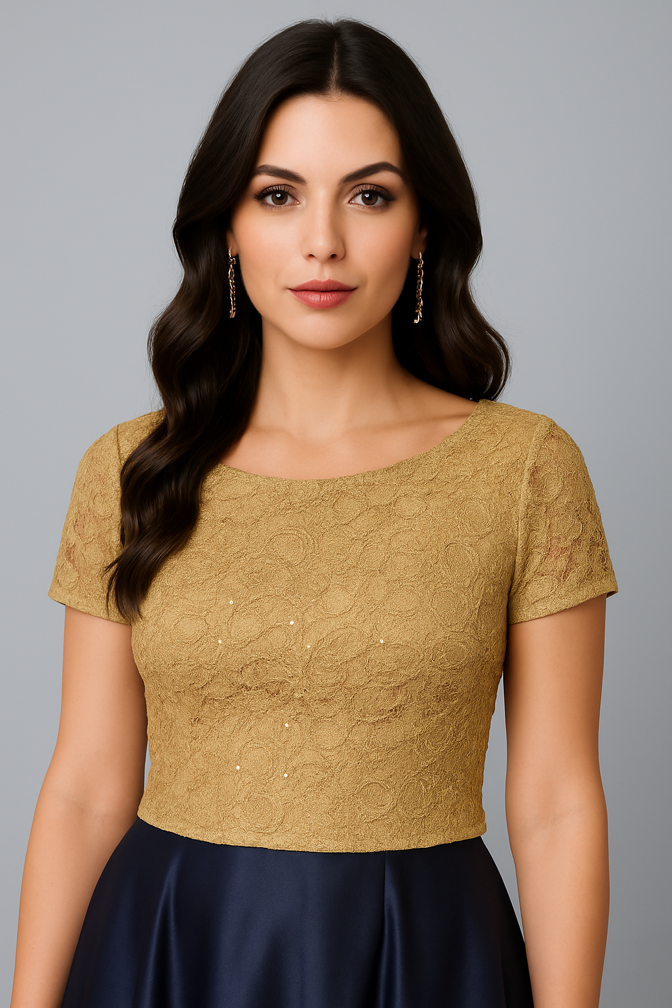 Shimmering lace tango top with open back