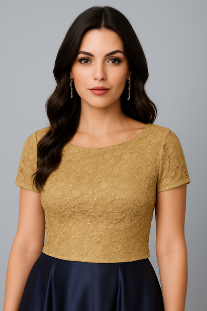 Shimmering lace tango top with open back