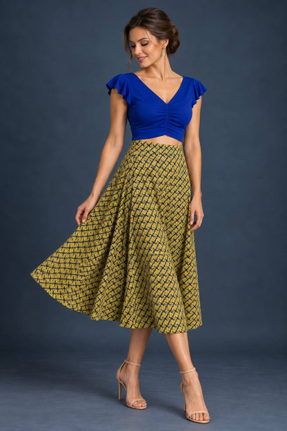Yellow Silky Jersey A-Line Tango Skirt