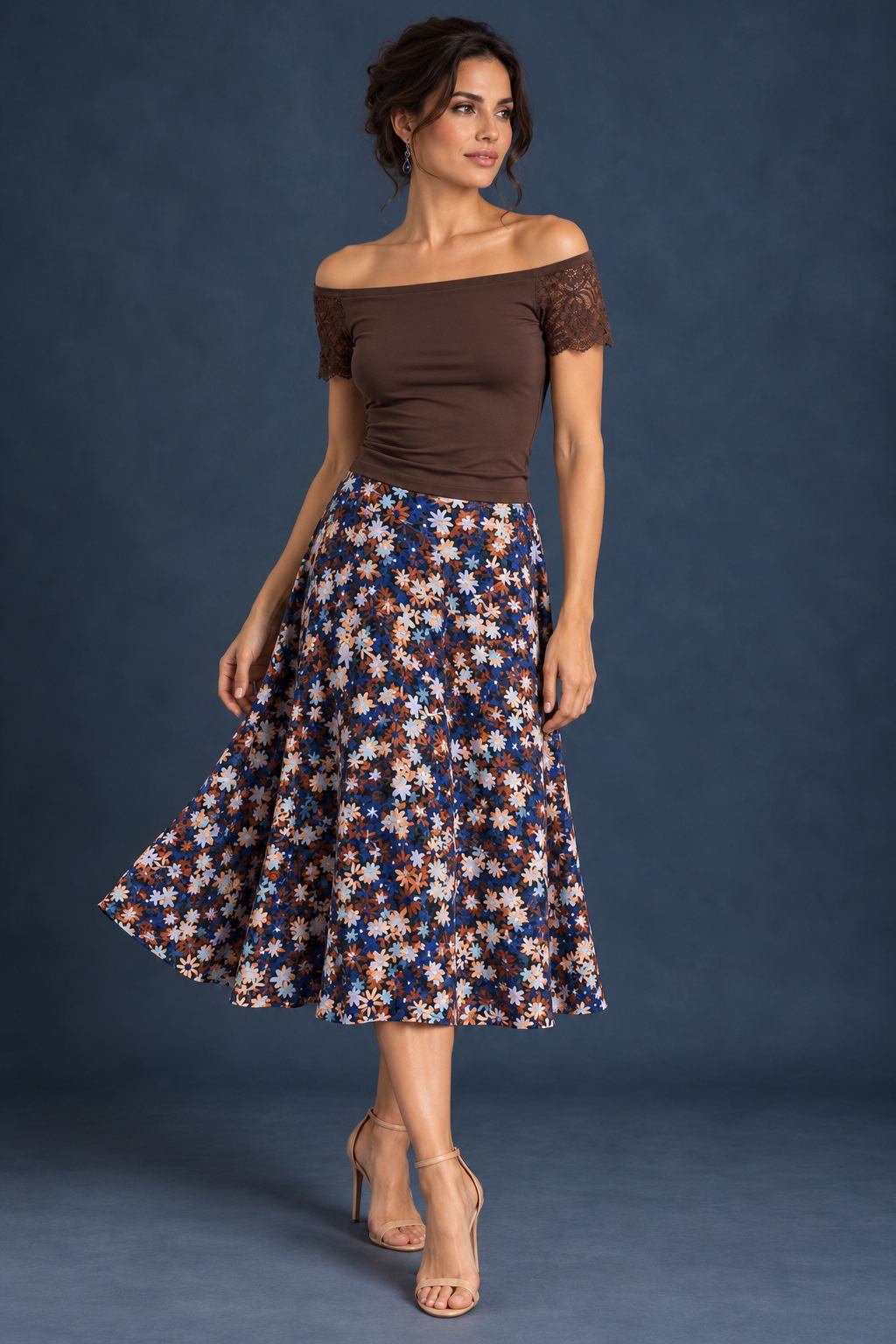Blue Silky Jersey A-Line Tango Skirt