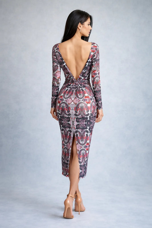 Long Sleeve Tango Dress with Dramatic Open Back