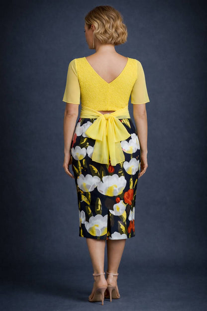 Sparkling Yellow Lace Tango Top with Chiffon Sleeves and Back Bow — One of a Kind