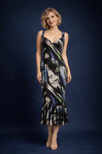 Soft Viscose Tango Dress with Draped Bust and Flared Hem