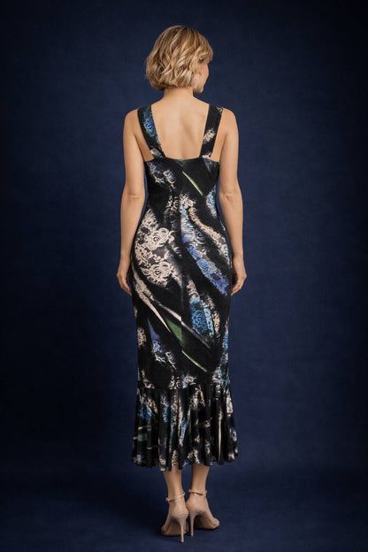 Soft Viscose Tango Dress with Draped Bust and Flared Hem