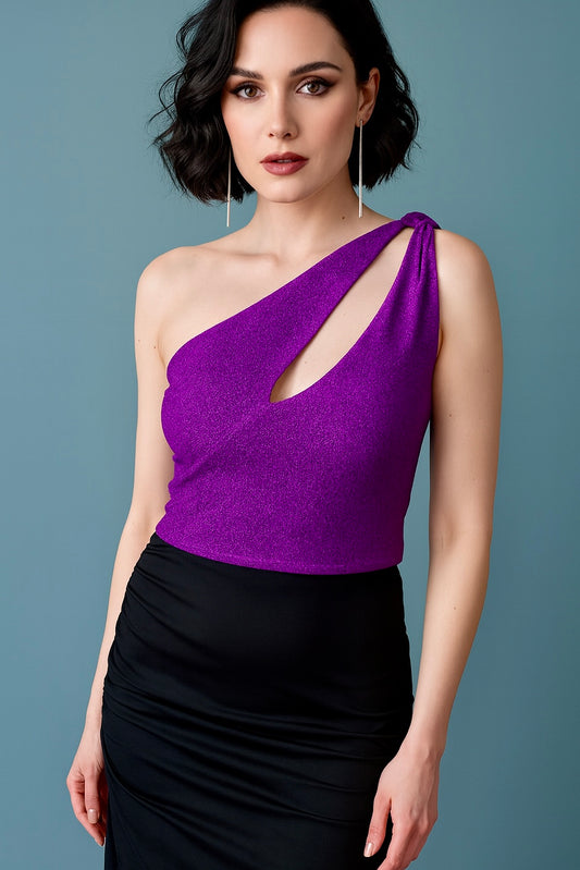 Glamorous tango top with cutout neckline and one-shoulder design