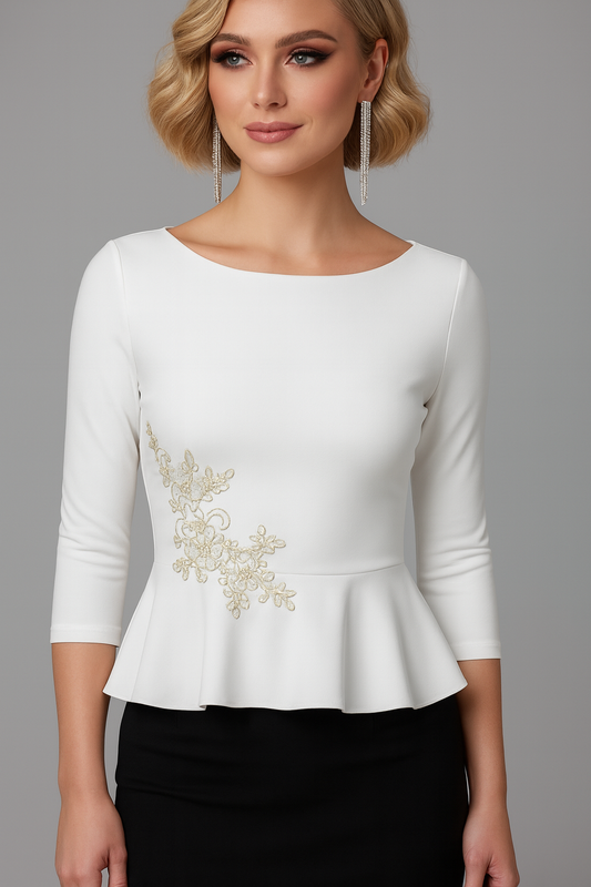 Feminine tango top with basque detail and shimmer accent