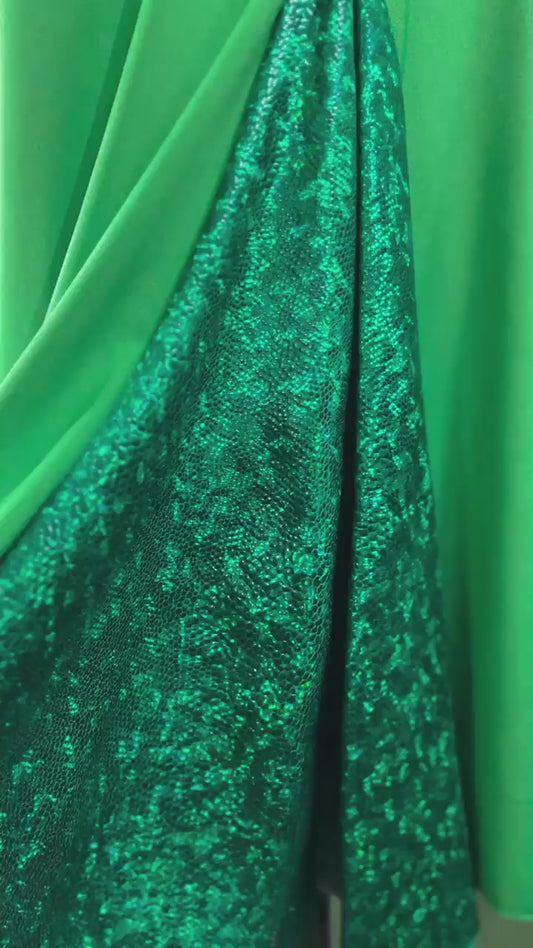 Vibrant green tango skirt with shimmering fishtail