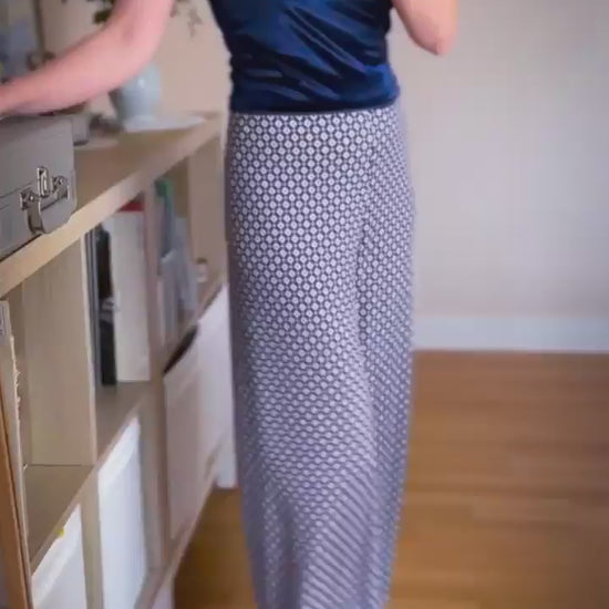 Video of a woman in geometric high-waisted tango pants