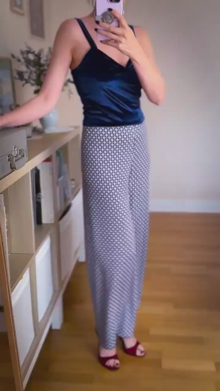 Video of a woman in geometric high-waisted tango pants