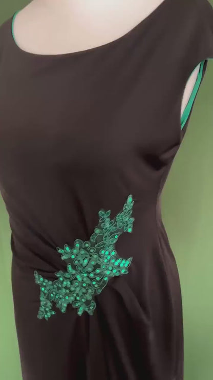 Exclusive black and green double-layered jersey tango dress with waist embroidery