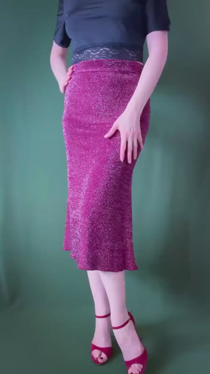 Shimmering burgundy tango skirt for dance
