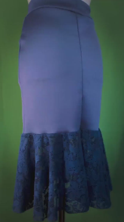 Elegant navy tango skirt with lace flounce