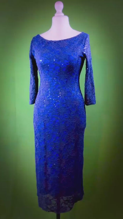 Navy lace tango dress with shimmering elegance