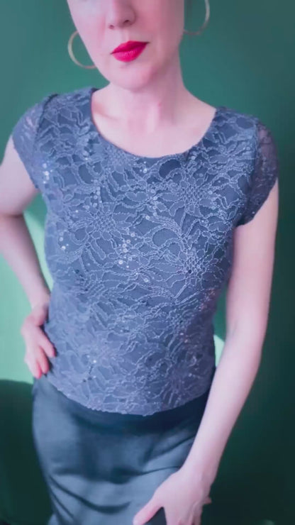 Shimmering lace tango top with open back