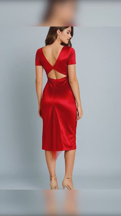 Silky velvet tango dress with sculpted neckline