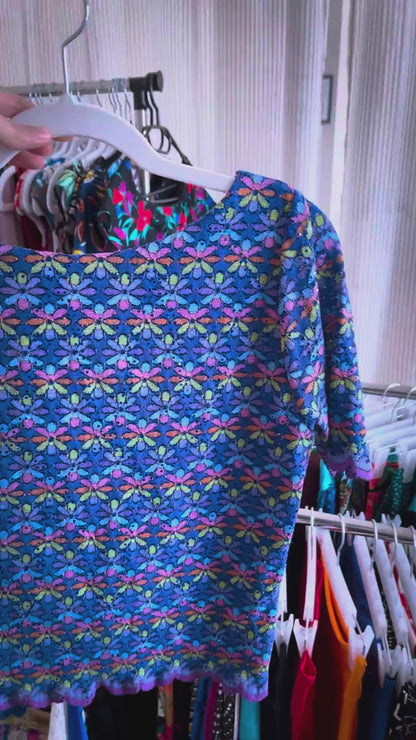 Shimmering lace tango top with scalloped edges