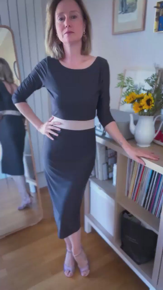 Elegant brown tango dress with beige waistband