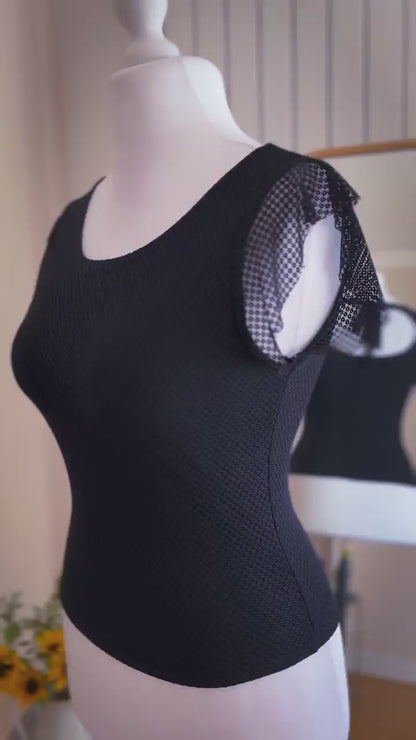 Black Tango top with flutter sleeves