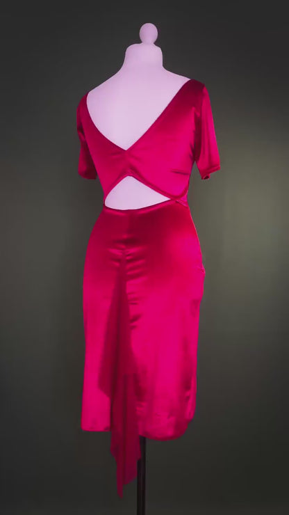 Silky velvet tango dress with sculpted neckline