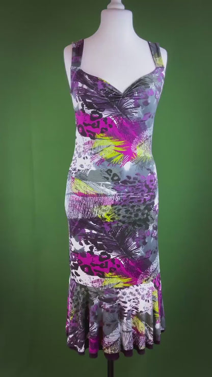 Feminine figure-hugging tango dress with flared hem