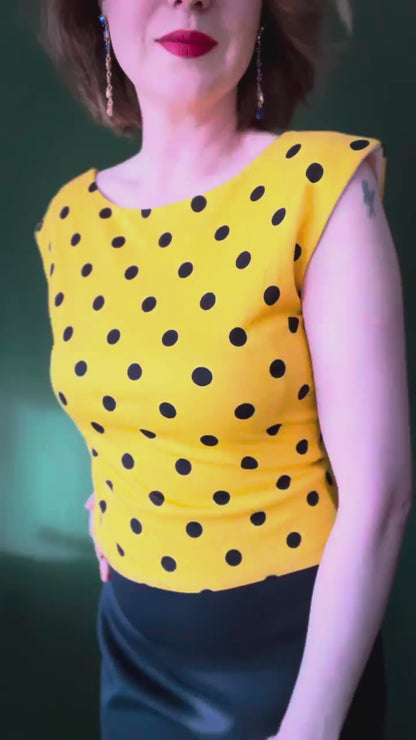 Yellow polka dot tango top in crash viscose