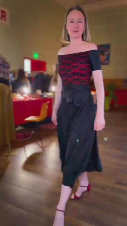 Black Satin Wrap Tango Skirt
