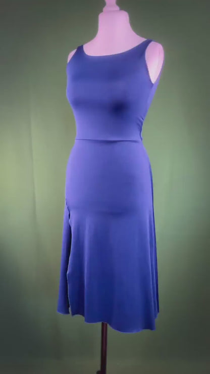 Elegant A-line dress crafted from silky jersey with full lining for comfort and flow