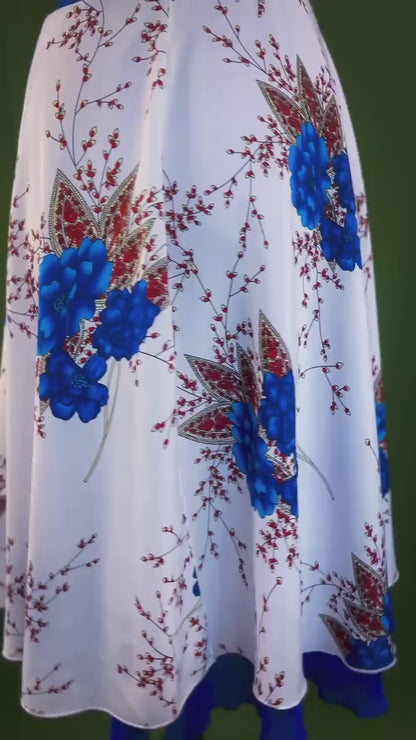 Elegant tango skirt with bold blue floral chiffon overlay