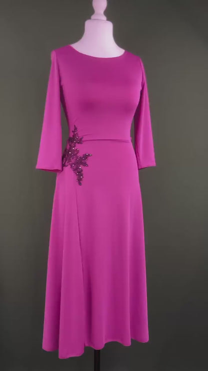 Cold rose tango dress with shimmering waist embroidery