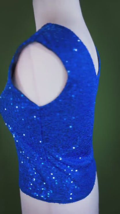 Shimmering sequin tango top with semi-open back