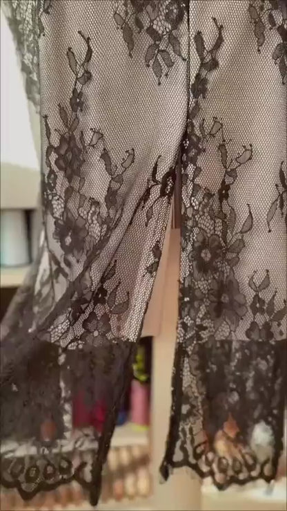 Black Chantilly Lace Tango Dress with Grey Lining