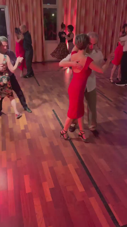 Stunning red lace tango dress with open back
