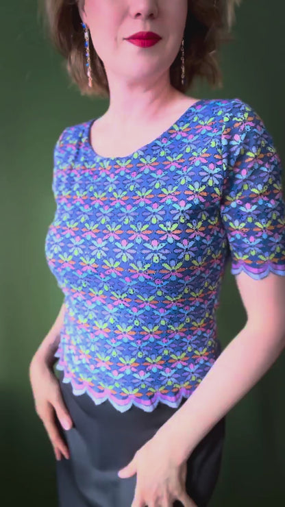 Shimmering lace tango top with scalloped edges