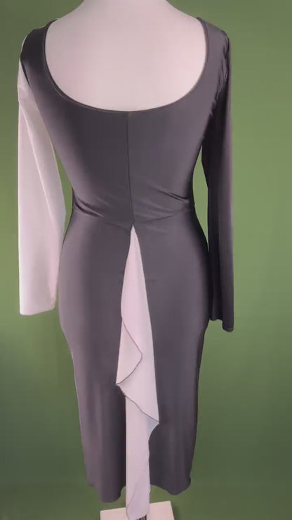 Elegant black and white tango dress with back slit