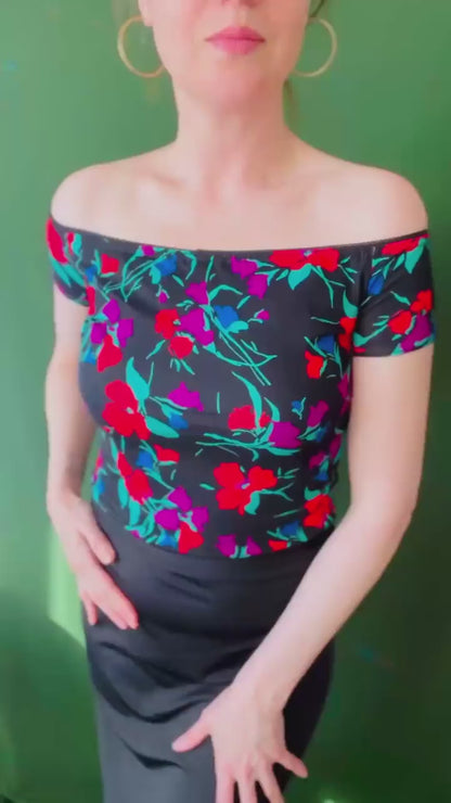 Floral viscose tango top with off-shoulder design