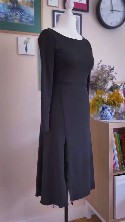 Black Long-Sleeve Tango Dress with Open Back and Silk Statement Train