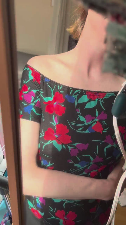 Floral viscose tango top with off-shoulder design