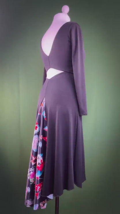 Feminine black tango dress with silk back detail