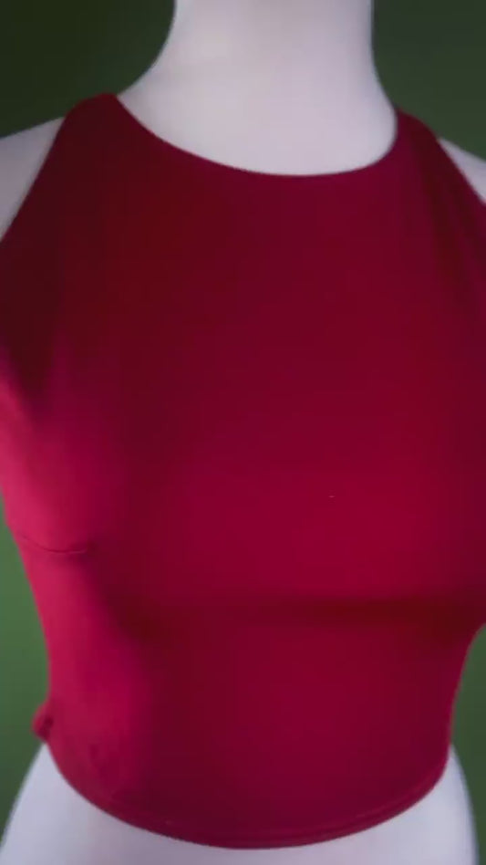 Limited edition burgundy tango top with sleek front and lace back