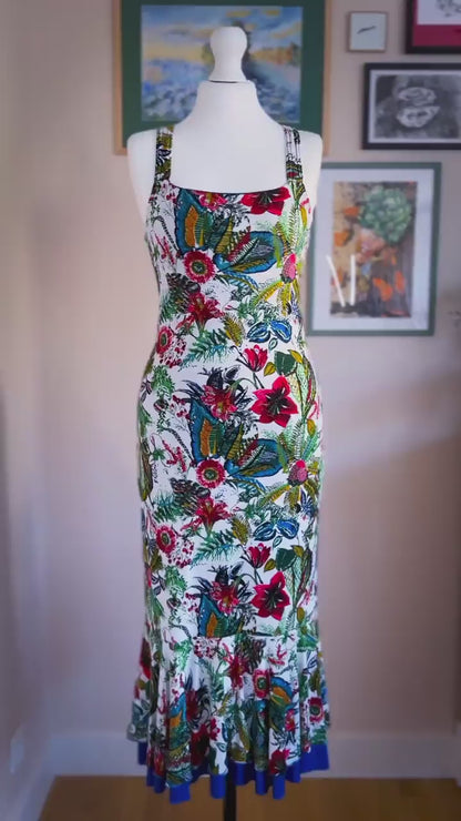 Floral Tango Dress with Flared Hem and Straps