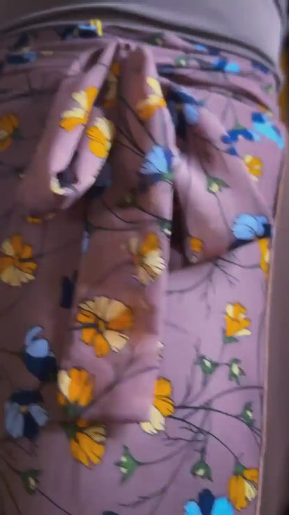 Brown Floral Two-Layer Wrap Tango Skirt