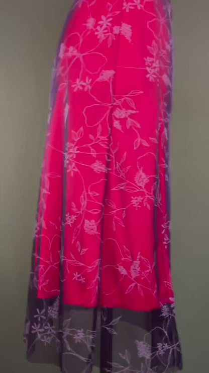 Elegant black mesh tango skirt with floral overlay