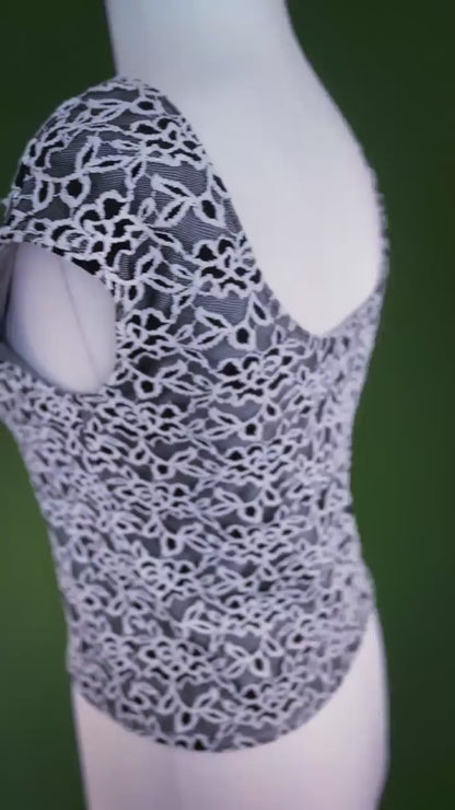 Grey lace tango top with semi-open back