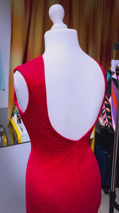 Stunning red lace tango dress with open back