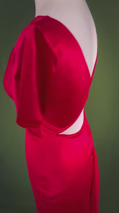 Silky velvet tango dress with sculpted neckline